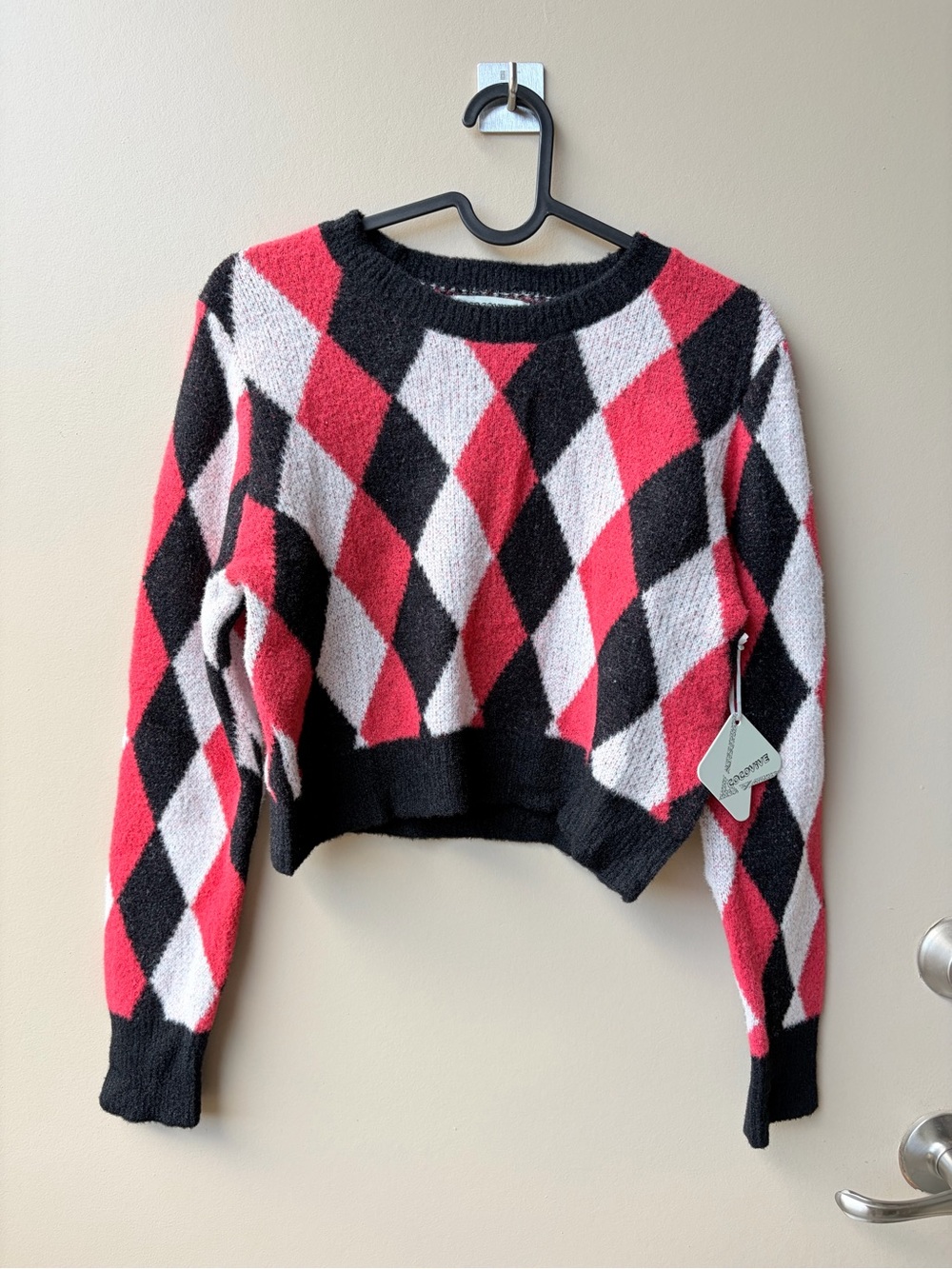 Argyle Crewneck Sweater - Red, Black & White